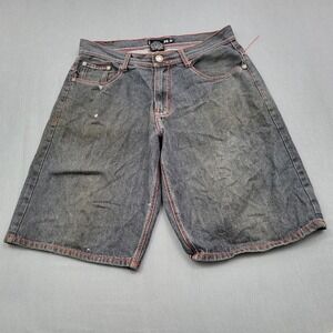 Red Ape Mens Baggy Denim Shorts Size 36 Black Red Contrast Stitch Y2K Streetwear